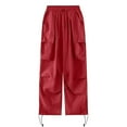 thumbnail image 3 of DuoJiaJ Womens Baggy Cargo Pants Streetwear Hop Joggers Sweatpants Drawstring Casual Loose Wide Leg Trousers Womenâs Linen Casual Pants for Summer, 3 of 3