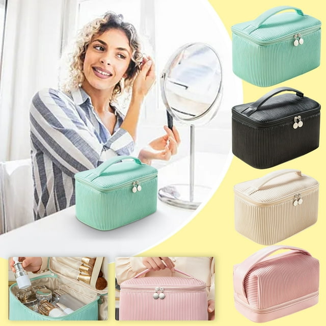Fiudx Bolsa de Viaje para Maquillaje, Diseño Plisado Semicircular, Almacenamiento Multifuncional para Cosméticos, Joyas y Artículos de Tocador, Tela de Cuero Fácil de Limpiar, Cremallera Práctica, Gr