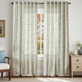 thumbnail image 5 of Curtainking Floral Curtains Linen Farmhouse Curtains for Living Room 96 inch Country Curtains Back Tab Semi Sheer Curtains Light Filtering 2 Panels Green on Beige, 5 of 10