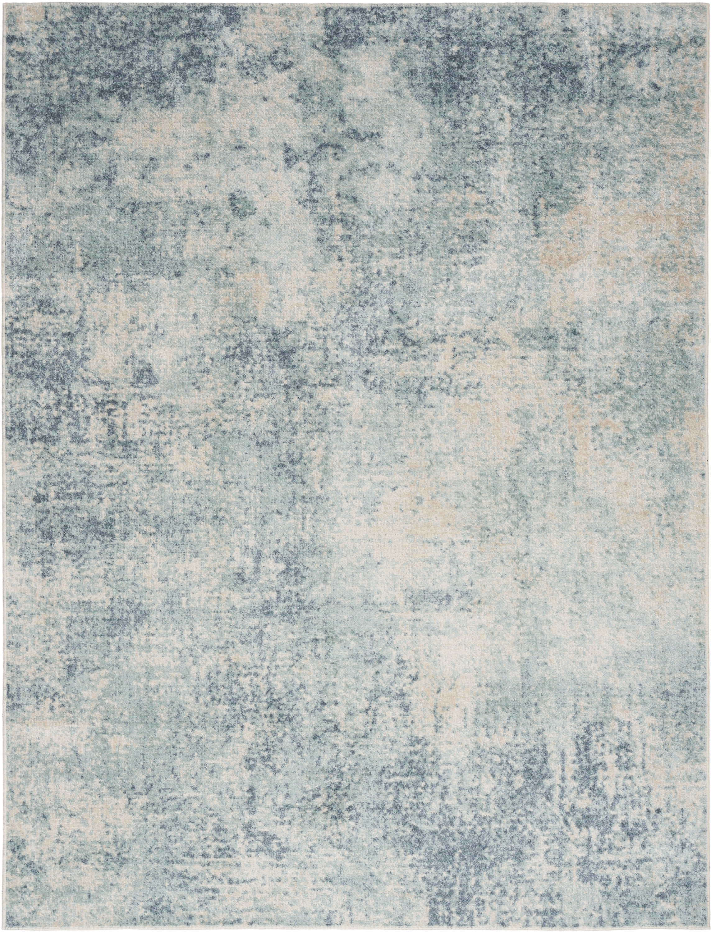Nourison Astra Machine Washable Abstract Blue Ivory 9' x 12' Area Rug (9x12)