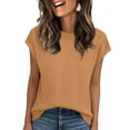 thumbnail image 2 of Short Sleeve Sweaters for Womens Summer Crew Neck Knit Sweater Shirts Business Casual Work Tops 2026 Spring Outfits Camel M, 2 of 5
