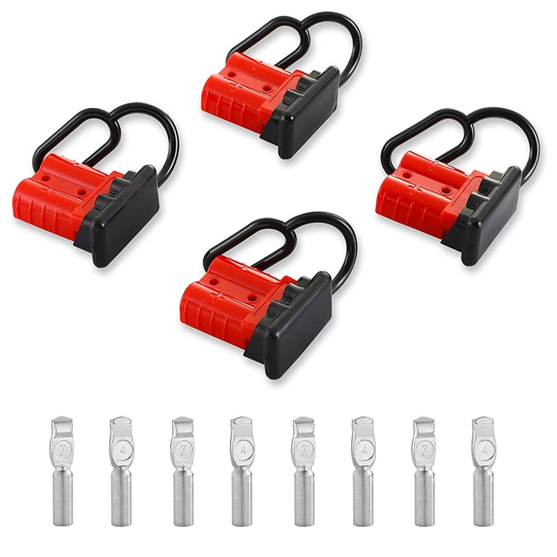 GTIWUNG 4Pcs Red Battery Quick Connect Disconnect Electrical Plug 6-8 Gauge Wire and Connector Dust Cover for Recovery Winch or Trailer 12-36V DC 50A/600V 
