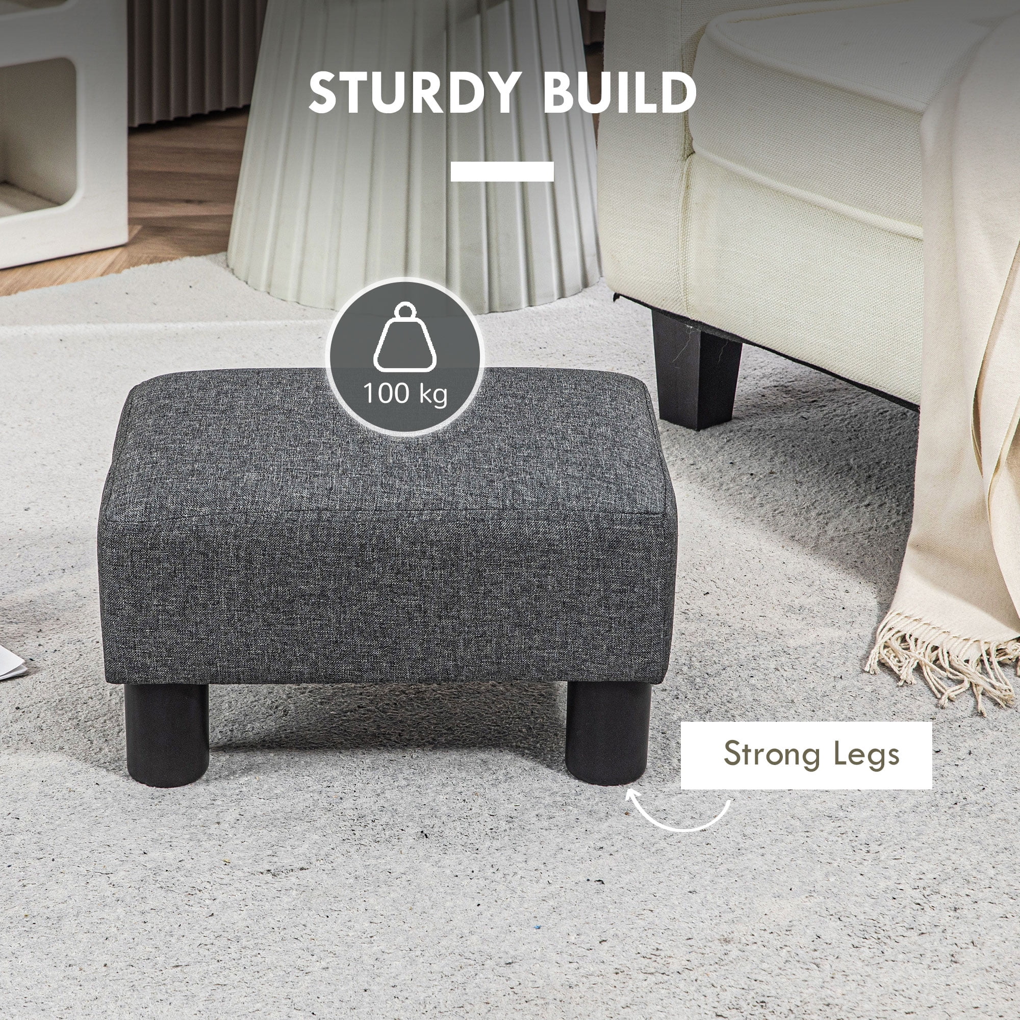 HOMCOM Ottoman Foot Rest, Small Foot Stool with Linen Fabric Upholstery