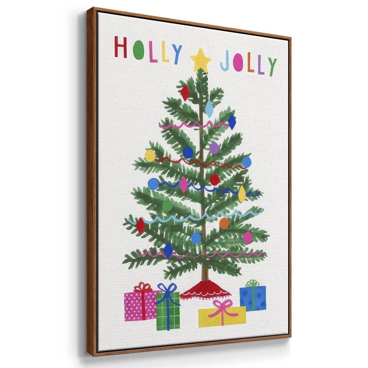 Colorful Christmas Collection B - Framed Gallery Wrapped Holiday Canvas - 27 x 41 - Rosewood Frame