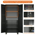 thumbnail image 5 of GangMei Metal Storage Cabinet with 1 Drawer and Pegboards,71" H Top Workbench Mobile Tool Chests Garage Cabinets with 4 Wheels,Tool Cabinets for Home,Office,Shop，Assembly Required, Black, 5 of 8