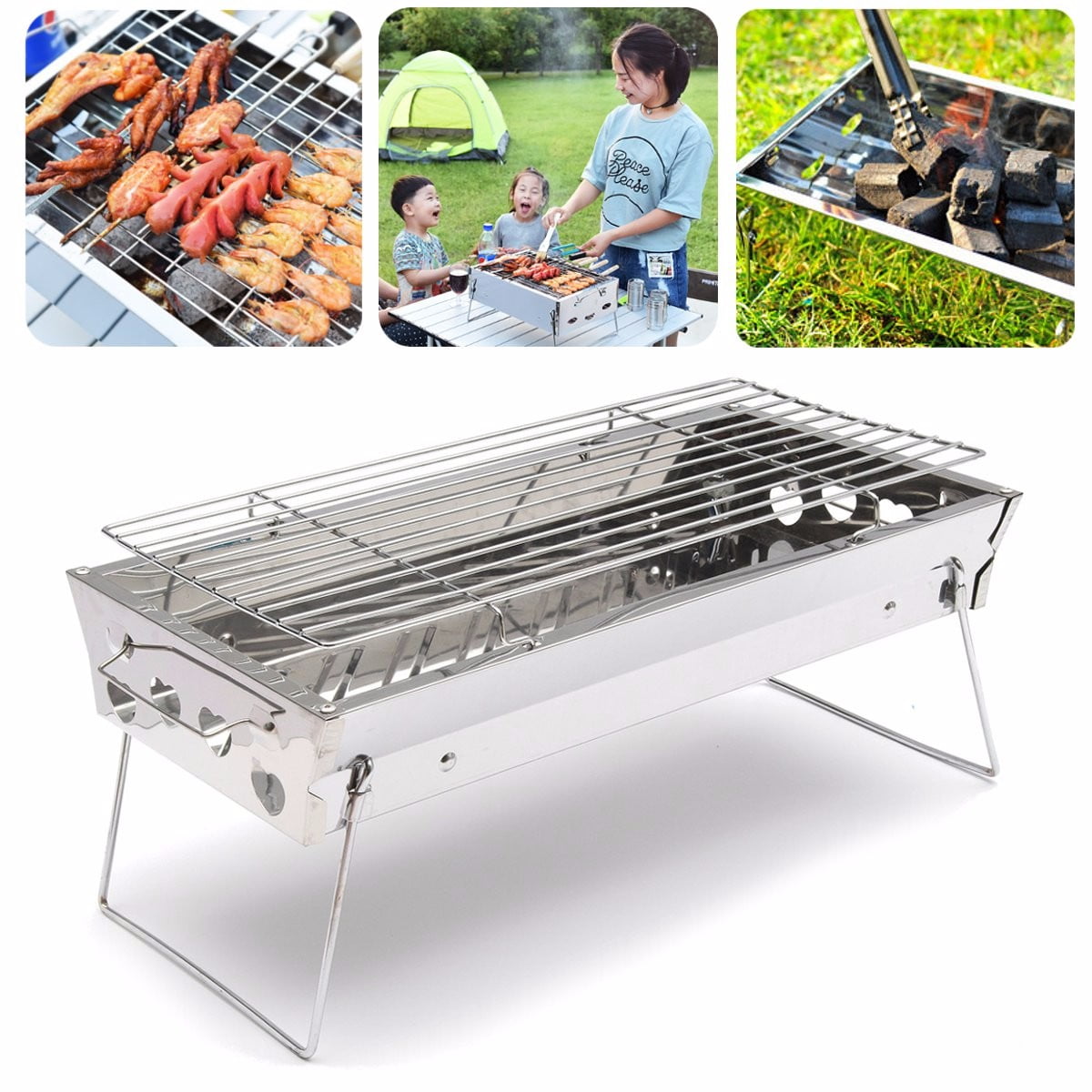 Outdoor Barbecue Charcoal Grill Stove Kabob Oven Stainless Steel BBQ Camping 