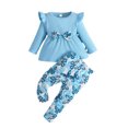 thumbnail image 2 of KYAIGUO 2PCS Baby Infant Girl Spring Floral Outfits Autumn Long Sleeve Ruffle Top Floral Pants Set for 6M-3T, 2 of 9