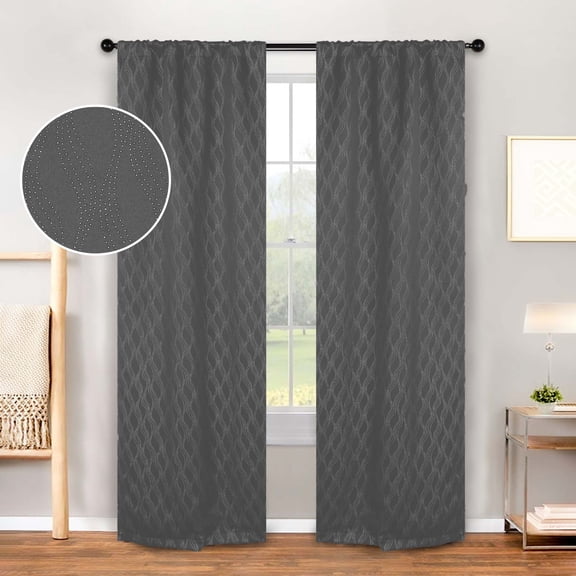 BNM Textured Waves Blackout Curtains, Set of 2, 26" x 84", Charcoal