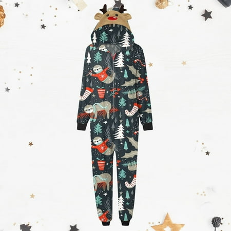 

Yohome Christmas Hooded Jumpsuit Pajamas Elk Loungewear Outfits Family Xmas Pjs