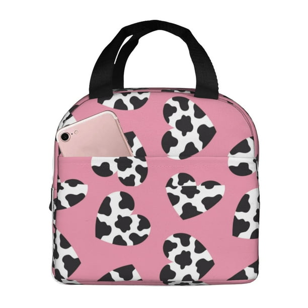Easygdp heart with cow Bolsa Térmica Premium - Tela Oxford Impermeable, Gran Capacidad, Bolsillo Frontal, Unisex para Trabajo, Escuela, Actividades al Aire Libre y Picnics
