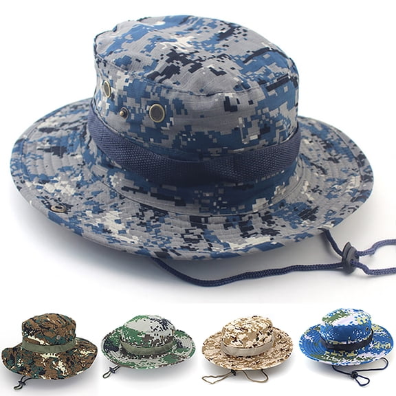 Sun Hat for Men Women LSQii Adjustable Casual Camouflage UV Protect Wide Brim Fisherman Hat UPF 50 Bucket Cap for Hiking Beach Outdoor Activitie (Blue)