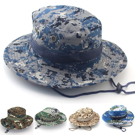 siminsem Men Camouflage Boonie Hat Adjustable Wide Brim Sun Hat UPF 50+ Lightweight Breathable Outdoor Fisherman Bucket Hat with Chin Strap for Hiking Fishing Hunting Camping Safari Blue One Size