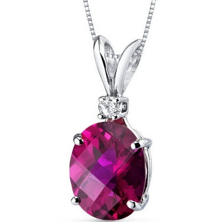 Oravo 3.50 Carat T.G.W. Oval-Cut Created Ruby and Diamond Accent 14kt White Gold Pendant, 18