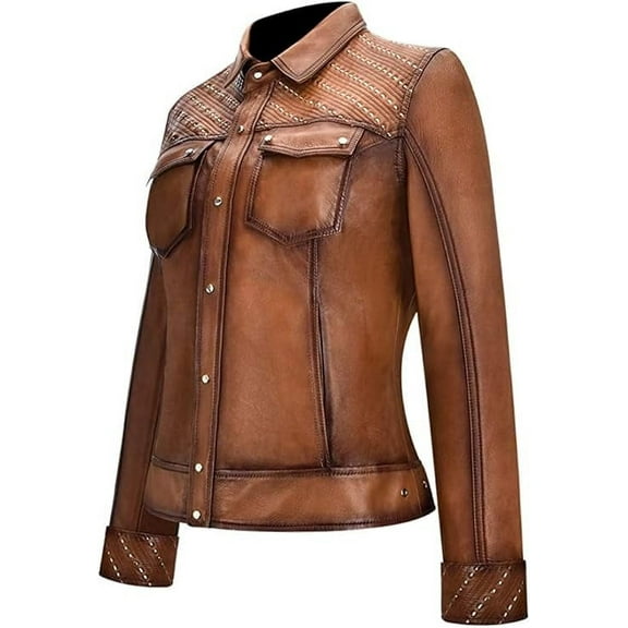 Classic Women's Genuine Tan Lambskin Real Leather Jacket Slim fit Biker W527