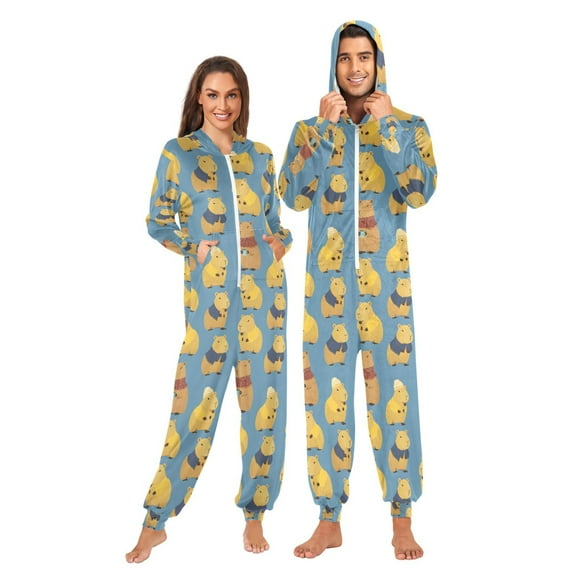 joogoo Capybara Blue Unisex Adults Onesies Pajamas Jumpsuits L