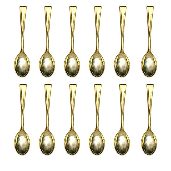 FONDOTIN Set of 48 Golden Disposable Plastic Spoons for Home Use with Smooth and Rounded Edges