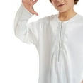 thumbnail image 6 of Boy's Muslim Thobe Arab Islamic Kaftan Half Zip Embroidered Robe Islamic Arabic Abaya Ethnic Dress With Pockets, 6 of 7