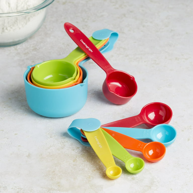 Cooking Light 10 Piece Plastic Measuring Cups and Spoons Set, Dishwasher  Safe, Multicolor 