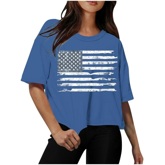 GERsome 4th of July T-Shirt for Women American Flag Short Sleeve Crewneck Tshirt USA Flag Stars Stripes Patriotic Graphic Tee S-3XL