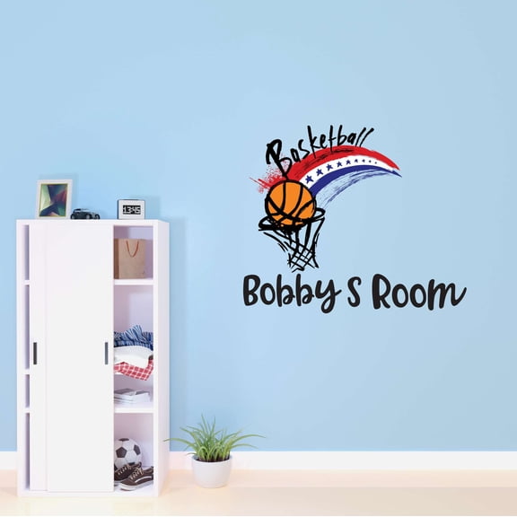 Boys Basketball Cute Sports Wall Decal Decoration Slam Dunk Basketball Vinyl Wall Sports Decal Lasts Years and Easily Removable - Size: 20 In(W) x 16 In(H)