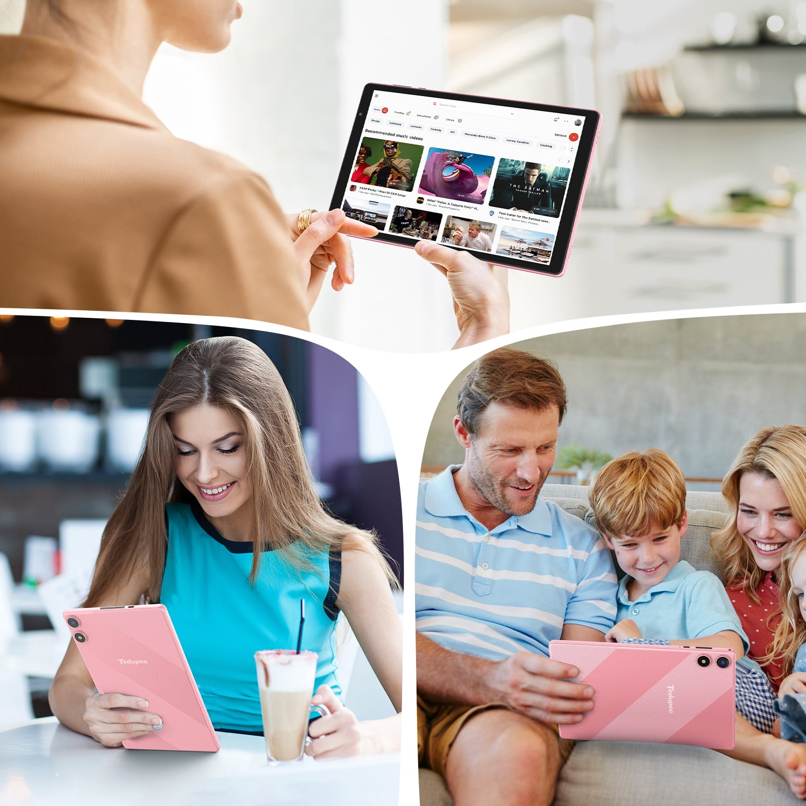 Android 16 Tablet, 10.1 inch, Five-core CPU, RAM 3GB, ROM 32GB (Up to 1TB), 800x1280 IPS, 5G WiFi 6, 2MP+2MP, 6000mAh--Pink