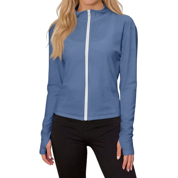 UV Protection Women's Full Zip Mock Neck Athletic Jacket Long Sleeve Thumb Holes Slim Fit for Yoga Gym Workout Active Wear Royal Blue 4XL
