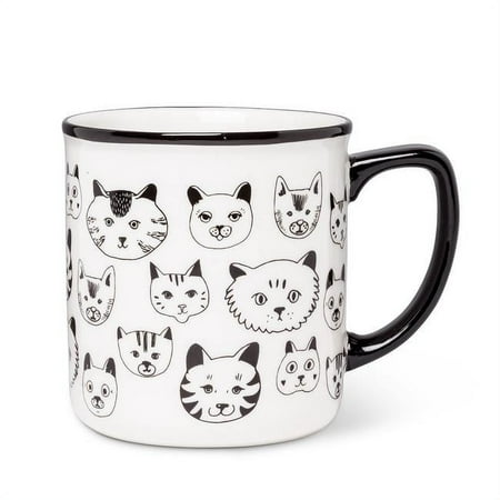 

4 in. Simple Cat Faces Mug White & Black