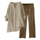 thumbnail image 4 of Conjuntos de 2 piezas para mujer: blusa de pierna ancha y pantalones elásticos. Camisa informal con cuello en V y bolsillos. Ropa urbana para todas las estaciones., 4 of 5