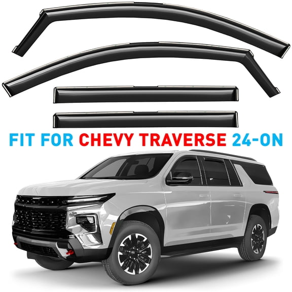 GrandWheel Co Window Deflectors Smoke Tinted In-channel Side Window Vent Visor Deflectors Rain Guards Compatible with Chevrolet (Chevy) Traverse 2024-2026 - 4 pcs. GW0997