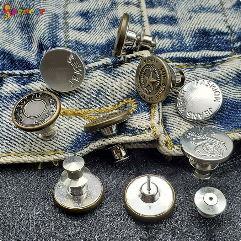 10 Sets Screw Jeans Buttons--Metal Jeans Tacks Metal Jeans Button No-Sew  Nailless Removable Jean Buttons Repair Kit Rivets for Jeans Jackets