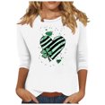 thumbnail image 2 of Meichang T-Shirts à Manches 3/4 pour Femmes T-Shirts de la Saint-Patrick Hauts Graphiques Trèfle Chanceux T-Shirts de Vacances Col Rond Blouses en Liquidation, 2 of 5