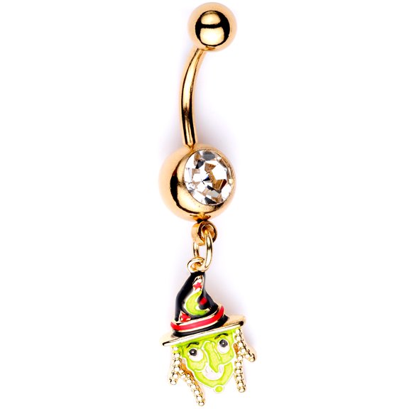 Body Candy Womens 14G PVD Steel Navel Ring Piercing Scary Green Witch Dangle Belly Button Ring