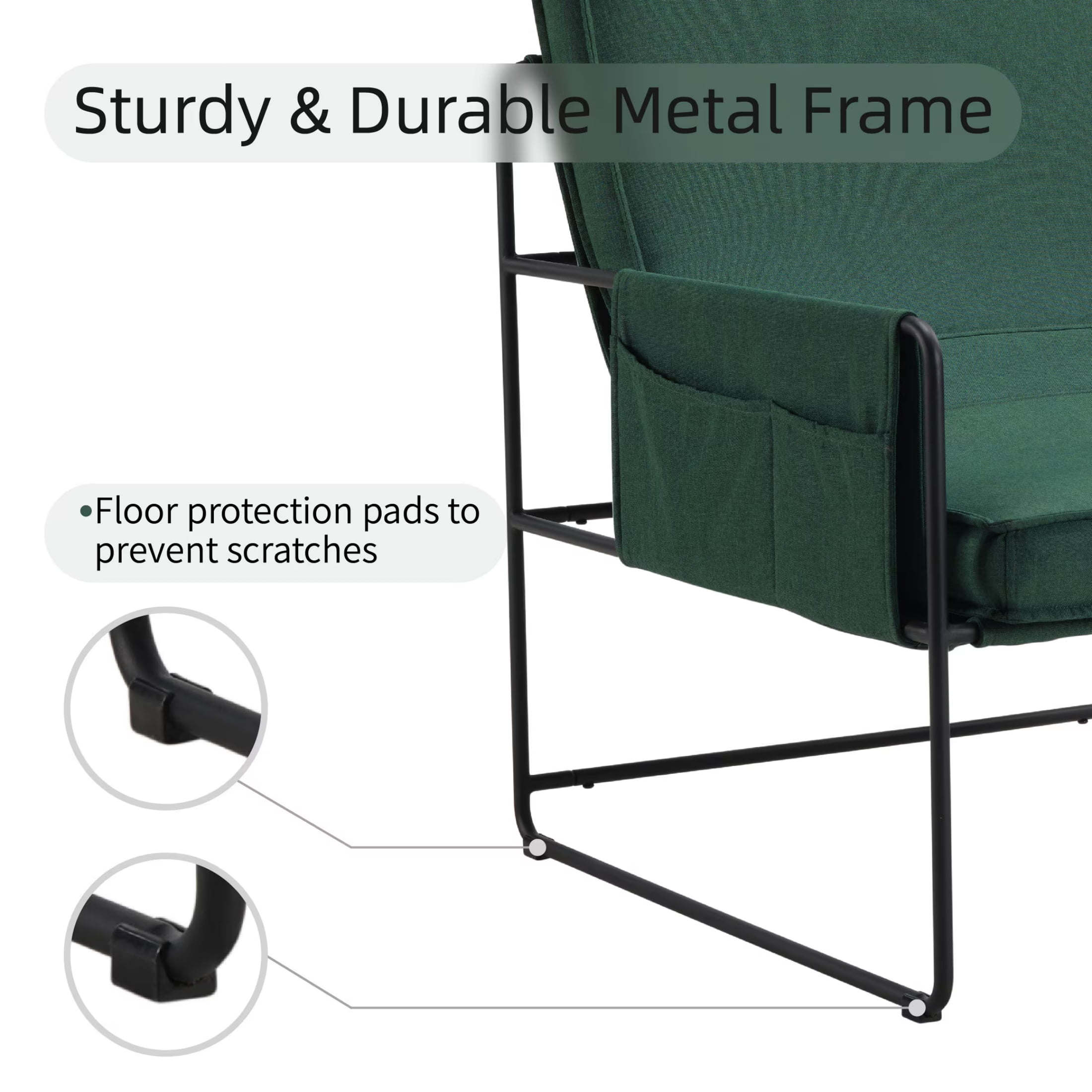 Vinform Sling Accent Chair, Modern Arm Chair with Removable Cushion, Metal Frame for Living Room, Green