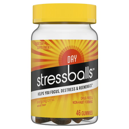 Stressballs DAY Stress Supplement to Help You Destress and Focus,* 46 Gummies with an Herbal Blend of Ashwagandha, Lemon Balm and (Best Natural Remedies For Stress And Anxiety)