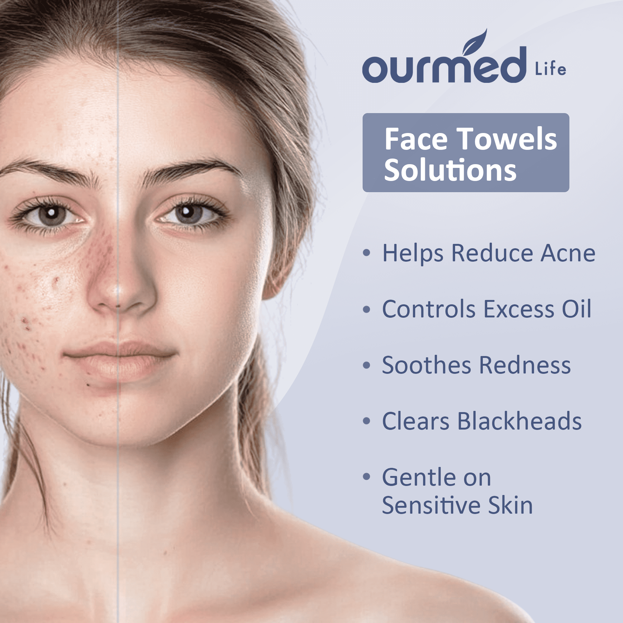 Ourmed Life 100Ct Dry Disposable Face Towels Cleansing Wipes for Face Sensitive Skin Washcloths 7.8" x 7.8"