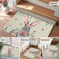 thumbnail image 6 of Rectangle Area Rug 2x3ft, Retro Easter Rabbits Pink Flowers Non-Slip Non-Shedding Floor Mat, Green White Plaid Washable Sturdy Carpet for Living Room Bedroom Home Decor, 6 of 9