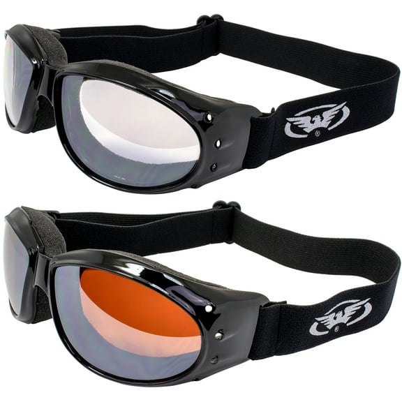(2 Goggles) Motorcycle ATV Riding Black Frames Clear Mirror and Driving Mirror Glasses Sunglasses