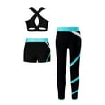 thumbnail image 5 of TiaoBug Kids Girls 3 Piece Active Sports Tracksuits Crop Top Vest with Booty Shorts Leggings Set Blue Green 16, 5 of 5