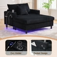 thumbnail image 6 of Newest Oversized Corduroy Recliner Sofa with USB Charging, RGB Lights & Cup Holder - Deep Seat Chaise Lounge with Pillows for Living Room, Bedroom, Game Room,Black, 6 of 9
