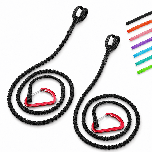 2pcs Kayak Paddle Leash - Stretchable Bungee Strap Lanyard Rope for SUP Kayaking Canoeing (4-7 Feet) Durable Tether with Stainless Steel Carabiner