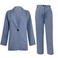 thumbnail image 4 of LYXSSBYX Women's Plus Solid Long Sleeve 2-Piece Suit, M, Blue, 4 of 5