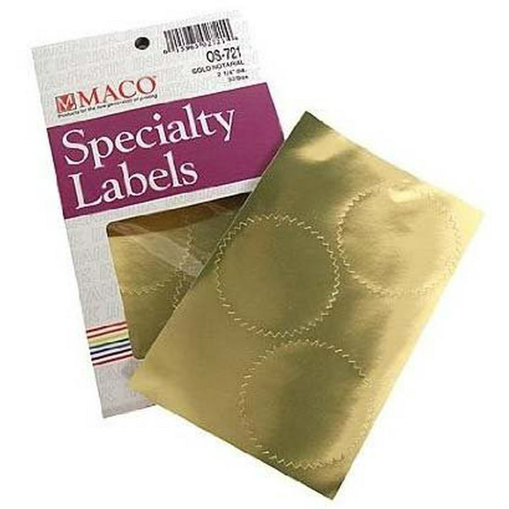 Maco OS721 Gold Notarial Seals, SelfAdhesive, 21/4" Diameter, 32 Per