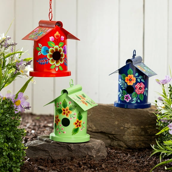 What She Shed Birdhouse, Metal Decorative Vibrant Hand-Painted Bird House, 6" H