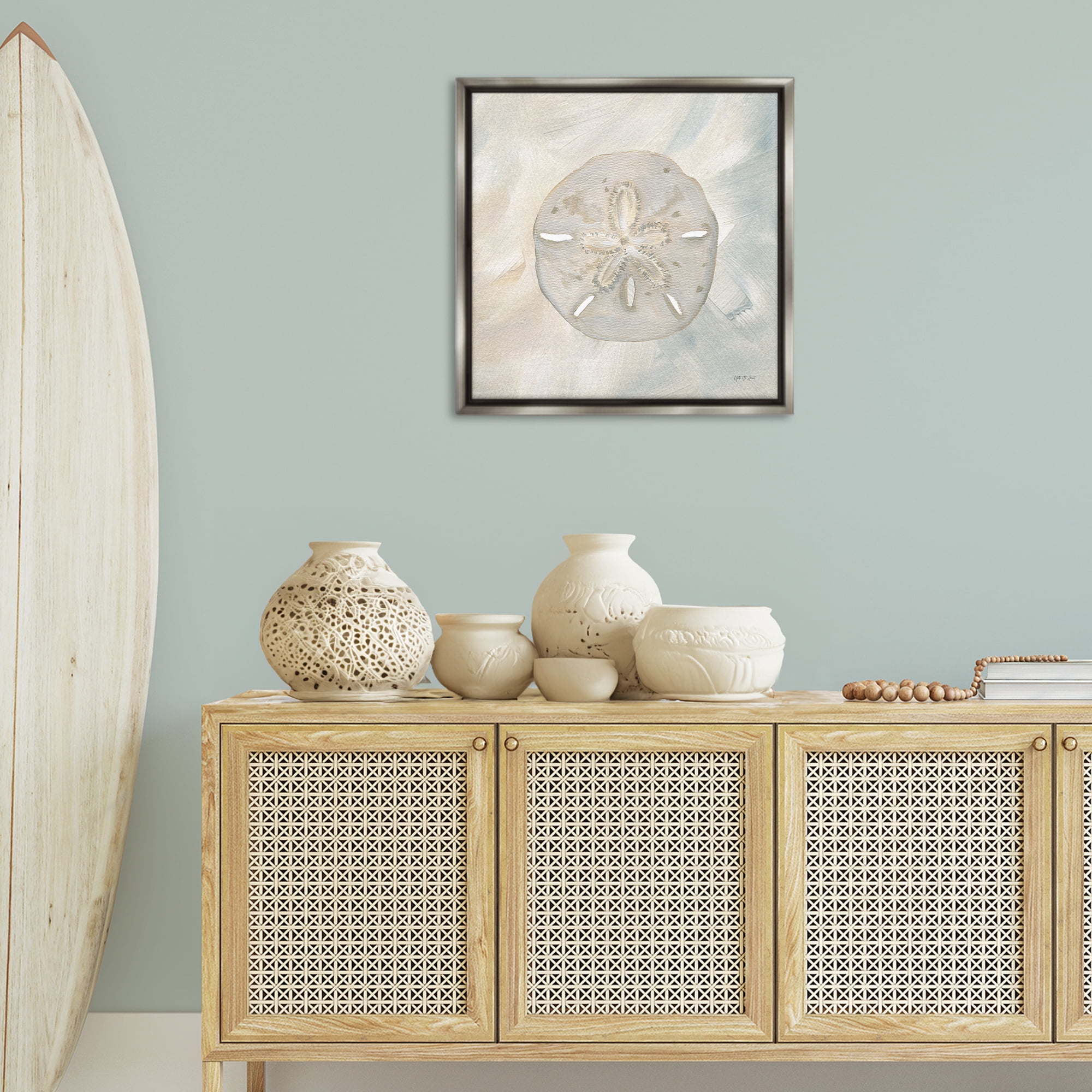 Stupell Industries Soft Sand Dollar Coastal Painting Gray Floater Framed Canvas Art Print Wall Art, 25 x 25