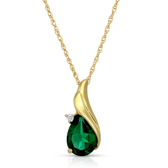Galaxy Gold 14K Solid Yellow Gold 24" Necklace with Natural Diamonds and Lab-Grown Pear Shape Emerald, 14"-24" Sizes, May Birthstone, Symbol of Renewal