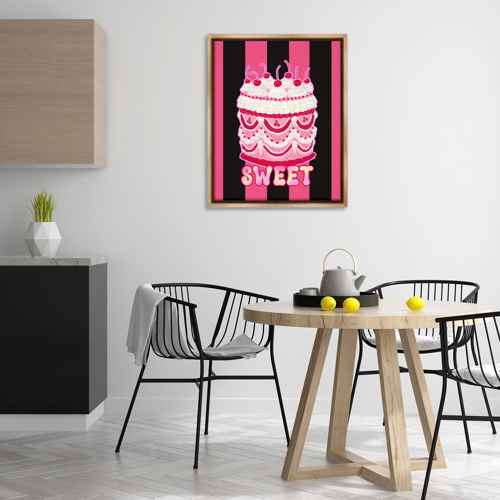 Stupell Industries Sweet Cake with Stripes Food & Beverage Painting Brown Floater Framed Art Print Wall Art, 25 x 31
