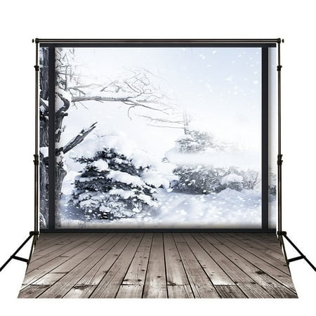 Image of GreenDecor Wedding Backdrops for Photography 5x7ft White Christmas Snow Wooden Branches Studio Background Newborn Wood Floor