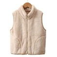 thumbnail image 2 of VNKIDY Women Outerwear Vests Solid Color Plush Warm Thermal Vests Autumn Winter Sleeveless Zipper Standing Collar Vest With Pockeys For Outdoor Wear Stylish Vests, 2 of 9