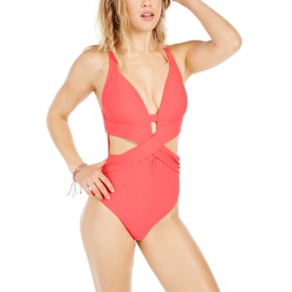 Bar III PASSION PINK Wrap-Around Monokini One-Piece Swimsuit, US Medium