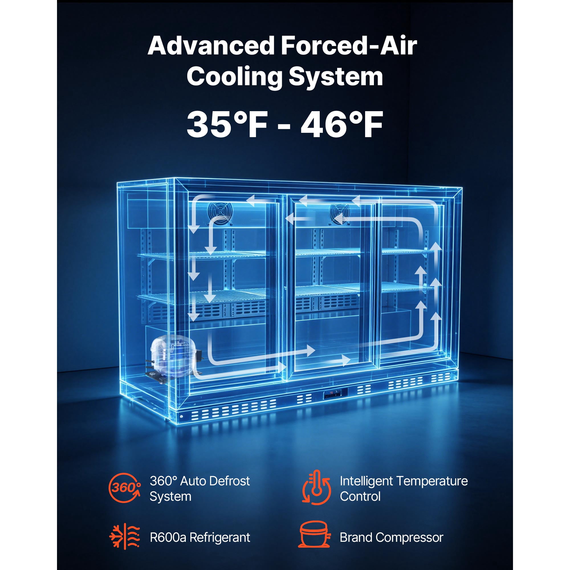 KFFKFF Commercial Back Bar Cooler, 11.4 Cu.Ft Beverage Refrigerator with 3 Sliding Glass Doors, Fan Cooling System, LED Lighting, Adjustable Shelves, and Low-E Glass for Drinks in Bars or Stores